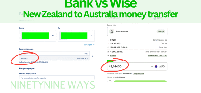 Best way to transfer money from NZ to Australia (Bank vs Wise comparison) Bank vs Wise - New Zealand to Australia money tranfer