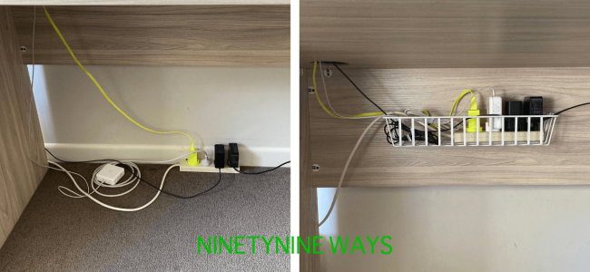 DIY under desk cable management tray for under NZ $10 DIY under desk cable management tray NZ before and after