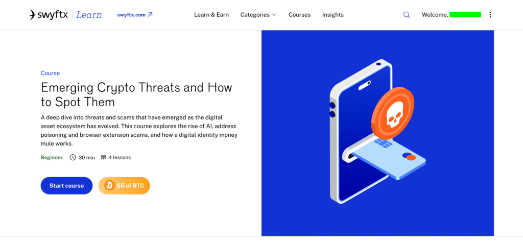 Swyftx Learn & Earn Emerging crypto threats screenshot